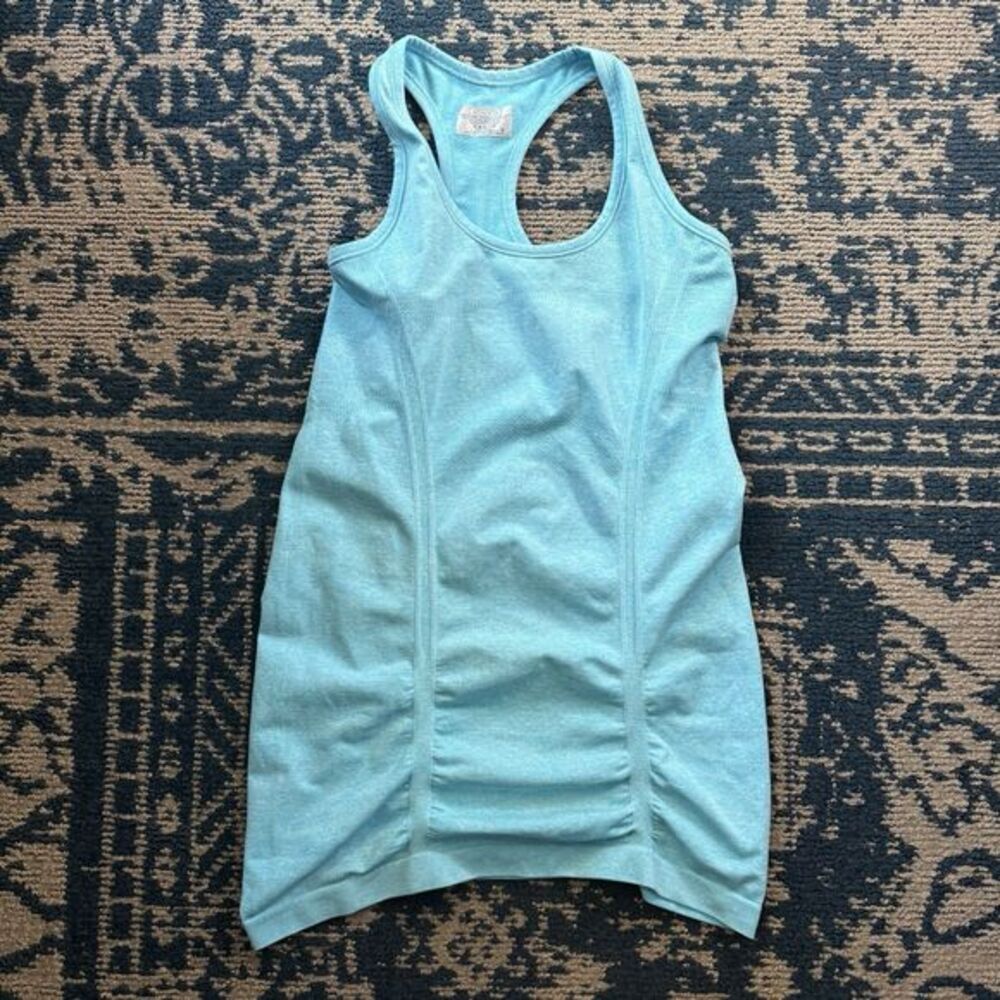Athleta Racerback Athletic Tank Top Aqua Blue Ruched Seamless Womens S